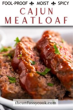 Glazed meatloaf garnished with chopped parsley and served on a white platter Cajun Beef, Spicy Meatloaf, The Best Meatloaf Recipe, Beef Meatloaf Recipes, Cajun Meatloaf, Meat Loaves, Best Meatloaf Recipe, The Best Meatloaf, Paul Prudhomme