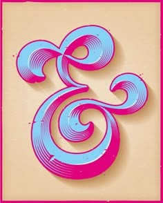 the letter b is made up of blue and pink swirls on a beige background