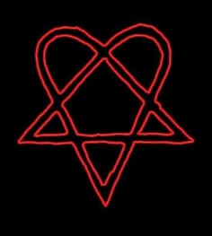 a red neon heart with two intersecting lines