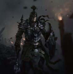 an image of a knight standing in the dark