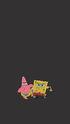 the spongebob and pinky are in front of each other on a black background