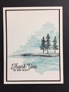 a thank card with watercolor trees on it