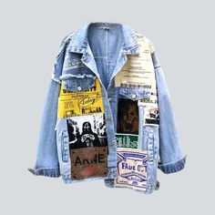 Introducing the 2023 Spring-Summer Collection's poster print patchwork denim jacket – a one-of-a-kind statement piece that's sure to draw notice! This oversized, Millennium-style jacket is complete with buttoned closure and painted detailing, making it the perfect blend of retro and vogue trendy.Why You'll Love This JacketFashioned out of premium-quality denim, this jacket is designed to last. The roomy silhouette and unique pattern give it a distinctive look, while the buttoned closure ensures