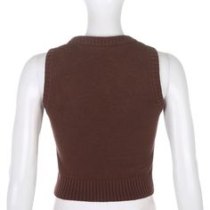 This is perfect for those who are looking for a clothing for a good price. It is fashionable, stylish, and it will look great on anyone who wears it. Do you wanahavit? Knitted Y2k Tops For Fall, Y2k Knitted Tops For Fall, Fitted Brown Cotton Sweater Vest, Brown Fitted Cotton Sweater Vest, Casual Brown Knitted Sweater Vest, V-neck Sweater Vest For Winter Streetwear, Casual Knitted Tank Top For Winter, Casual Knitted Tank Top For Fall, Knitted Sleeveless Fall Top