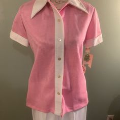 Adorable Outfit From Back In The Day. I’ve Truly Only Seen These Worn In Old Family Pictures Or Movies. The Top Buttons Down With The Cute Collar And Cuffs . Both Pants Are Elastic At The Waist Still In Great Condition With Wide Legs. Bright Pink With White Designs On The Top .. Some Various Spots Of Dirt Here And There From Storage . It Will Wash Right Out As Soon As They Are Laundered But Since They Are New With Tags I Left Them As Is With The Tags In Case That Is Important To The Buyer. Sized Retro Pink Collared Tops, Vintage Pink Tops With Buttons, Retro Pink Button-up Top, Retro Pink Button-up Blouse, Vintage Pink Shirt With Button Closure, Funky Outfits, Vintage Pants, Fancy Shoes, White Design