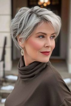 Short Hairstyle Women For Older Women, Brown Hair Pixie Haircut, Bob Gray Hair, Older Women Bob Hairstyles, Trending Haircuts For Women, Grey Hairstyles, Stylish Short Hair