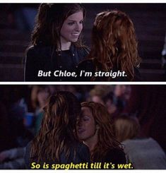 two women are hugging and one is saying, but choice i'm straight so is spaghettiti till it's wet