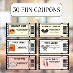 the coupons for 50 fun coupons are on display