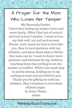 a prayer for the mom who loses hertemper