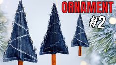 an ornament made out of jeans hanging from a christmas tree with the words ornaments 2 on it