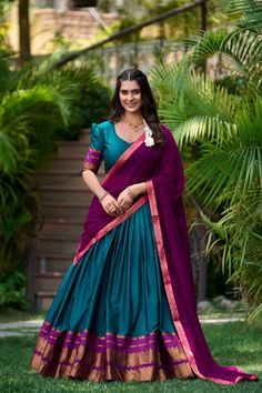 *🌷Lehenga Collection🌷* Immerse Yourself in Tradition with Our South Style Poly Cotton Half Saree, Paired with an Elegant Georgette Dupatta🍁 *Lehenga(Stitched)* Lehenga Fabric : Poly cotton Lehenga Work : Zari Weaving Work Lehenga Waist : SUPPORTED UP TO 42 Lehenga Closer : Drawstring With Zip Stitching : Stitch With Canvas Length : 41 Flair : 3.5 Meter Inner : Micro Cotton *Blouse(Unstitched)* Blouse fabric : Poly cotton Blouse Work : Zari Weaving Work Blouse Length : 1 Meter *Dupatta* D... Simple Half Saree, Half Sari, Lehenga Color Combinations, Groom Cartoon, Zip Stitching, Lehenga Stitched