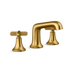 two golden faucets on a white background