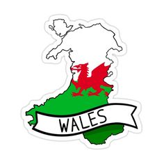 wales sticker with the flag and map in red, white, and green colors