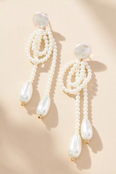 Pearl Loops Drop Earrings | Anthropologie Creative Pearl Earrings, Luxury Handmade Earrings, Modern Jewelry Pearl, Pearl Line Earrings, Bride Earrings Beaded, Earring Trends 2022 2023, 2022 Earring Trends, Anthropolgie Earrings, Big Statement Earrings