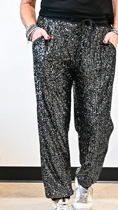 Sequin Joggers - Friends Market Boutique Sequin Joggers Outfit, Sequin Joggers, Trendy Fits, Joggers Outfit, Drop Top, Dress With Cardigan, Jogger Jeans, Gift Accessories, Bag Straps