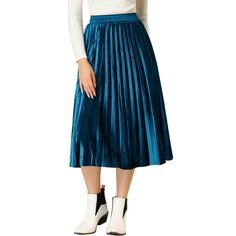 Graceful pleats and glimmering metallic luster make this shiny midi skirt full of movement and dazzling. With pleated hem, shapes this shiny skirt falls from a high, banded elasticized waist into a perfect swing pleated midi skirt. You can pair it with sweaters and lovely tops. Occasion: work, weekend, dating, etc. Please check your measurements to make sure the item fits before ordering. Measurement (in inches) International Size---------Waist Girth---------Total Girth XS------------23 1/5 - 36 Lace Skirt And Blouse Nigerian Latest, Lace Skirt And Blouse, Skirt And Blouse Styles, Ankara Skirt And Blouse Styles, Skirts Plus Size, Shiny Skirts, Long Midi Skirt, Metallic Pleated Skirt, Ankara Skirt And Blouse