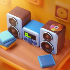 an image of a stereo set on the table with other items around it for play