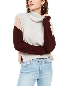 Turtleneck|Colorblocking|Acrylic|Hand wash|Imported Cable Knitting, Sweater White, White Sweaters, Next Level, Pullover Sweater, Pullover Sweaters, Knit Sweater, Color Blocking, Knitted Sweaters