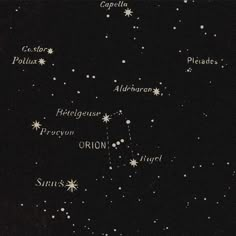 the stars in the night sky are labeled with zodiacs and their major names on them