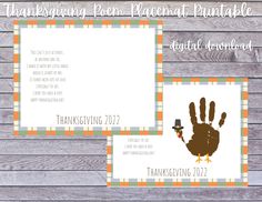 two thanksgiving cards with hand prints on them