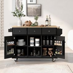 a kitchen cart with spices and condiments on it