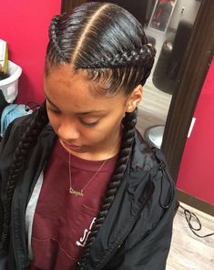 2 Rows Cornrows Braids, Two Rows Of Feed In Braids, 2french Braids Black Hair, Two Corn Rolls Braids Hairstyles, Basic Cornrows Hairstyles, Cute Corn Rows Hairstyles Black Hair, 2 Conrows Lines Natural Hair, Corn Row Braids Short Hair, 2 Corn Row Braids