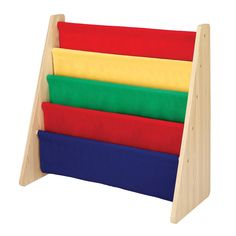 a wooden toy stack with four different colors