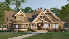 this is an artist's rendering of a house in the country style with lots of windows