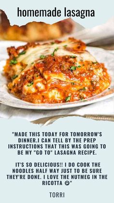 the recipe for homemade lasagna on a plate