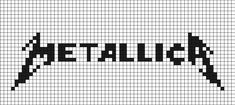 A pixel art template of the Metallica logo, black (text) on white. Metallica Perler Beads, Band Logo Pixel Art, Band Cross Stitch, Nirvana Alpha Pattern, Metallica Alpha Pattern, Band Alpha Pattern, Rock Band Alpha Pattern