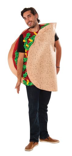 PRICES MAY VARY. Adult sized taco shell costume tunic Taco shell print continues on back, polyester lettuce, felt cheese Fun, easy to wear costume Also available in child's size Rubie's offers an entire menu of food costumes, as well hats, shoes, canes, wigs, and more Diy Taco Costume, Taco Halloween Costume, Taco Costume, Funny Cosplay, Food Costumes, Unique Costumes, Printed Tunic Dress, Mens Halloween Costumes, Fun Couple