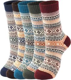 PRICES MAY VARY. PREMIUM MATERIAL & BENEFITS: Made of 35% wool + 16% Spandex + 49% Polyester, our wool socks are super soft, breathable, wearable and don't deform easily, which will provide you comfortable and warm wearing experience during cold weather. PERFECT SIZE & CARE: Our women wool socks are designed into standard US SIZE, free size 23 to 25 cm, suitable for women US shoe sizes 6 to 10. These womens thick warm socks with elastic design make them easy to wear and take off, and not easy to slip. Please do not iron them and suggesting wash them by hand, cute wool socks require the proper care! VINTAGE DESIGNS : With unique pattern, vintage trendy designs and easy-matching colors, our warm winter socks are befitting for different situations and coordinate with whatever you're wearing. Earmuffs Women, Women Wool Socks, Warm Winter Socks, Womens Wool Socks, Sock Slippers, Knit Wool Socks, Knit Boot Socks, Socks Gifts, Stocking Stuffers For Women