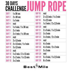 the 30 days challenge for jump rope is shown in pink and white, with an image of