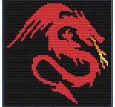 a cross stitch pattern with a red dragon