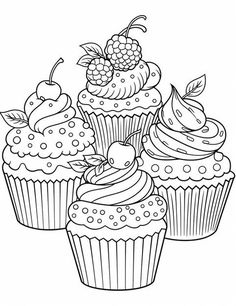 cupcakes with berries and cherries coloring page