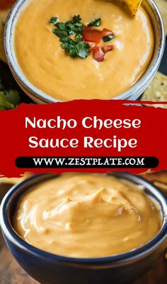 nacho cheese sauce recipe in a bowl with tortilla chips on the side