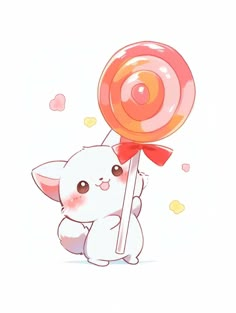 a cartoon character holding a lollipop on a stick