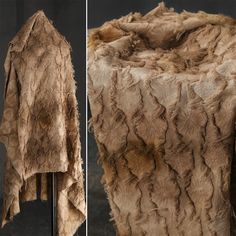 the fur coat is on display in front of a black background and an image of it