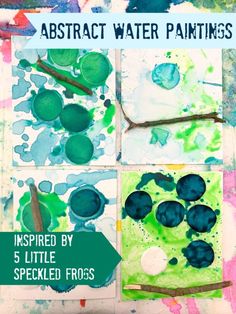 four different pictures with green and blue paint on them, one is watercolors