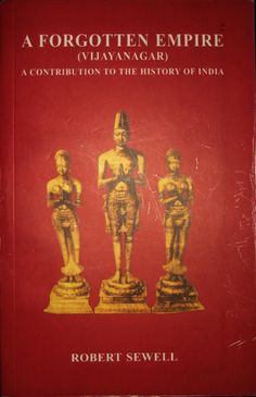 the book cover for forgotten empire by robert sewell, with three figures in gold and red