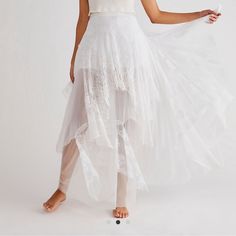 Please Note: There Are Some Pulls On The Waist Band. Stun For Every Occasion In This Ethereal Maxi Skirt. Fit: High-Rise, Billowy Tiered Silhouette Features: Semi-Sheer Lace Overlays, Tulle Fabrication, Back Zip Closure, Partially Lined Why We <3 It: So Gorgeous With Endless Ways To Wear, This Skirt Is The Perfect Versatile Staple. Contents 100% Cotton 100% Nylon 100% Viscose Measurements L Waist:32” Hips:46” Length: Approximately 43” B-2sm Spring Lace Bottoms With Tulle Skirt, Feminine Tiered Skirt For Wedding, Feminine Wedding Skirt, Elegant Lace Bottoms With Tulle Skirt, Elegant Lace Tulle Skirt Bottoms, Spring Wedding Lace Maxi Skirt, Spring Wedding Bottoms With Ruffled Skirt, Spring Wedding Ruffled Skirt Bottoms, Spring Wedding Bottoms With Lace Trim