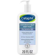 CETAPHIL Moisturizing Relief Body Wash is designed to gently cleanse dry, sensitive skin, with a rich, creamy texture that instantly leaves skin feeling silky soft. Formulated with an Advanced Moisture Blend made up of glycerin, shea butter and soybean oil to provide 24 hour relief from dryness, helping to prevent the drying effects of water. It soothes as it cleanses with a blend of ultra-moisturizing ingredients including avocado oil, sweet almond oil and shea butter. Dermatologist tested and Body Wash For Sensitive Skin, Hair Regrowth Treatments, Anti Aging Facial, Soybean Oil, Creamy Texture, Fragrance Free, Face Moisturizer, Avocado Oil, Almond Oil