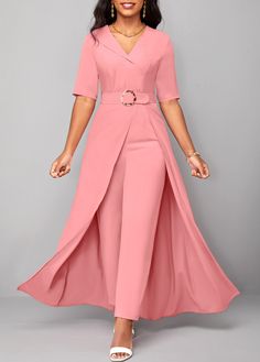 ROTITA Pink Short Sleeve Belted V Neck Jumpsuit Jumpsuits Womens Fashion, Baby Rosa, Summer Lace, فستان سهرة, Type Of Pants, One Piece For Women, Pink Shorts, Seychelles, Dress Romper