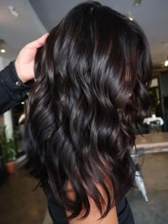 Cold Brew Highlights On Dark Hair, Long Lob Brunette, Fall 2024 Brown Hair, Dark Chocolate Brown Hair Color Espresso, Midnight Brown Hair, Age Beautiful Hair Color Chart, Dark Brunette Fall Hair 2023, Low Lights On Dark Hair, Black Hair Lowlights