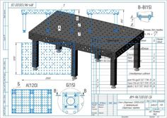 a blueprinted drawing of a table with measurements for the top and bottom parts