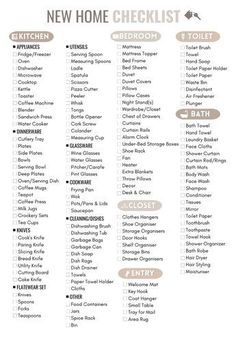 the new home checklist is shown in this printable version, which includes items that are