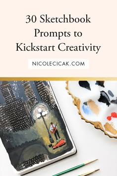 a notebook with the title'30 sketchbook promps to kickstart creativity '