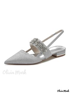 Olivia Mark - Elegant Womens Rhinestone Embellished Slingback Flat Bridal Shoes Toe Jewelry, Flat Bridal Shoes, Silver Low Heels, Silver Bridal Shoes, Mary Jane Shoes Flat, Bridal Flats, Evening Style, Elegant Heels, Bridal Shoes Flats