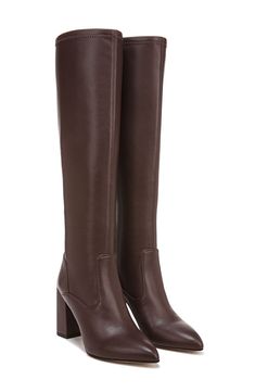 Classic and versatile, this boot is sure to be a fave thanks to a back zipper for easy on-and-off styling along with a pointed toe that gives you legs for days. 3 1/2" heel 15 1/4" shaft; 12 3/4" calf circumference Synthetic upper and lining/rubber sole Imported Brown Knee High Boots, Sharper Image, Outfit Inspiration Fall, Classic Boots, Wide Calf, Franco Sarto, Winter Shoes, Winter Style