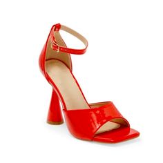 A Flared Heel Adds Trendy Style To An Open Toe Sandal That Features A Retro Square Toe Bed. 4.25" Trendy Flared Heel Open Toe Adjustable Ankle Strap With Buckle Closure Faux Leather Upper, Manmade Sole Imported Red Closed Toe Heels For Summer, Red Open Toe Heels With 4-inch Heel, Red Pointed Toe Heels With Buckle Closure, Red Sandals With Buckle Closure For Spring, Red Heels With Heel Strap And Round Toe, Red Round Toe Heels For Spring, Red High Heels With Buckle Closure, Spring Red Round Toe Heels, Red High Heel Sandals With Heel Loop